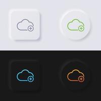 Cloud icon with plus symbol, Multicolor neumorphism button soft UI Design for Web design, Application UI and more, Icon set, Button, Vector. vector