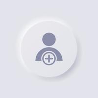 Person icon with plus symbol, White Neumorphism soft UI Design for Web design, Application UI and more, Button, Vector. vector