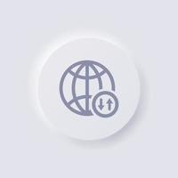 Globe icon with upload and download arrow symbol, White Neumorphism soft UI Design for Web design, Application UI and more, Button, Vector. vector