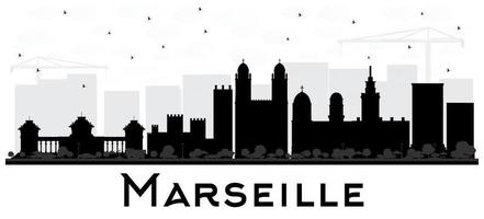 Marseille France City Skyline Black and White Silhouette. vector