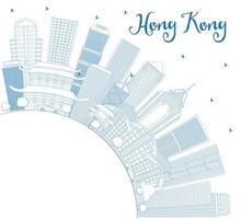 Outline Hong Kong China Skyline with Blue Buildings and Copy Space. vector