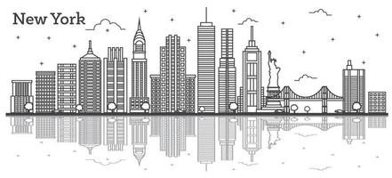 Outline New York USA City Skyline with Modern Buildings Isolated on White. vector