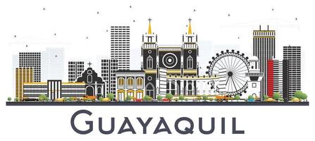 horizonte de la ciudad de guayaquil ecuador con edificios de color aislados en blanco. vector