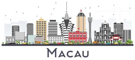 Macau China City Skyline Silhouette with Golden Buildings. vector