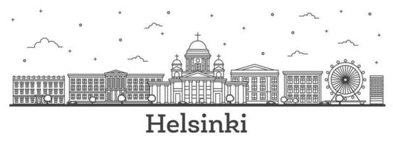 delinear el horizonte de la ciudad de helsinki finlandia con edificios históricos aislados en blanco. vector