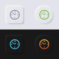 conjunto de iconos de reloj analógico, diseño de interfaz de usuario suave de botón de neumorfismo multicolor para diseño web, interfaz de usuario de aplicación y más, botón, vector. vector