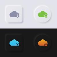 Cloud icon with plus symbol, Multicolor neumorphism button soft UI Design for Web design, Application UI and more, Icon set, Button, Vector. vector