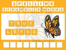 Spelling Scrambled words game butterfly vector