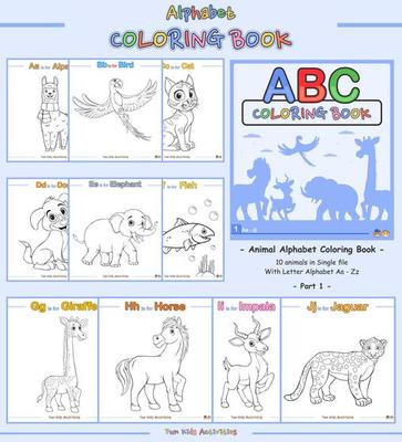 Alphabet Coloring Book Level 1 Basic part 1 10 animals in one file 17263298  Vector Art at Vecteezy