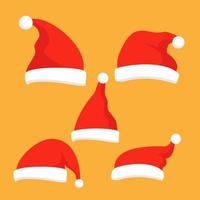 Collection of red santa hats. Vector