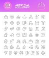 artificial intelligence icon set in line style, machine learning, smart robotic and cloud computing network digital AI technology internet, solving, algorithm, vector illustration