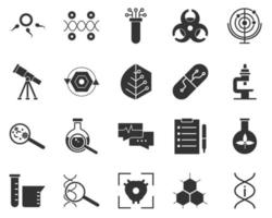 Dna, info. Bioengineering glyph icons set. Biotechnology for health, researching, materials creating. Molecular biology, biomedical and molecular engineering . vector