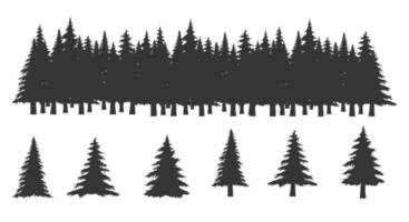 conjunto de siluetas de banner horizontal vectorial de copas de árboles de coníferas abeto forestal, abeto, abeto vector