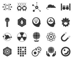 Cell, biology. Bioengineering glyph icons set. Biotechnology for health, researching, materials creating. Molecular biology, biomedical and molecular engineering . vector