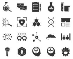 Ecological, biology, gear. Bioengineering glyph icons set. Biotechnology for health, researching, materials creating. Molecular biology, biomedical and molecular engineering . vector