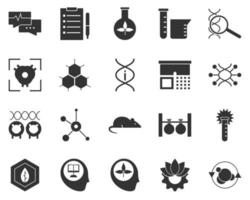 Gene, science, atom. Bioengineering glyph icons set. Biotechnology for health, researching, materials creating. Molecular biology, biomedical and molecular engineering . vector