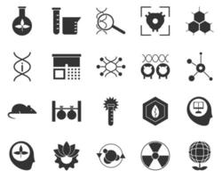 Ecology, globe, plant. Bioengineering glyph icons set. Biotechnology for health, researching, materials creating. Molecular biology, biomedical and molecular engineering . vector