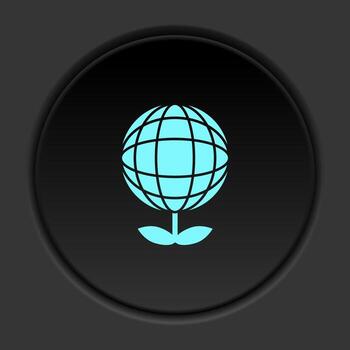 Round button icon, Ecology, globe, plant. Button banner round, badge interface for application illustration on dark background vector