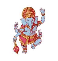 Drawing of the god Ganesha bright color vector illustration. Indian culture.