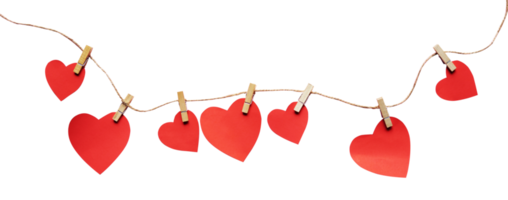papel de forma de coração cortado em corda rústica para fundo romântico e decoração de dia dos namorados png