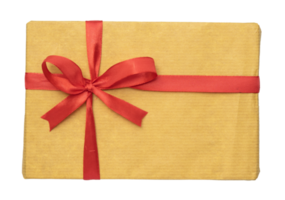 Yellow gift box with red ribbon bow isolated for design element png