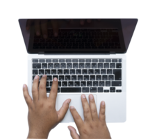 Hands typing on a laptop for mockups design png
