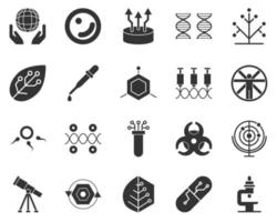 Microscope. Bioengineering glyph icons set. Biotechnology for health, researching, materials creating. Molecular biology, biomedical and molecular engineering . vector