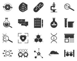 Laboratory, flask. Bioengineering glyph icons set. Biotechnology for health, researching, materials creating. Molecular biology, biomedical and molecular engineering . vector