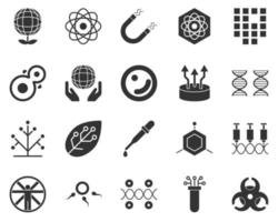 Hazard, biology. Bioengineering glyph icons set. Biotechnology for health, researching, materials creating. Molecular biology, biomedical and molecular engineering . vector