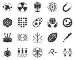 Genes, genetics. Bioengineering glyph icons set. Biotechnology for health, researching, materials creating. Molecular biology, biomedical and molecular engineering . vector