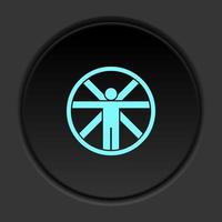 Round button icon, Vitruvian, man. Button banner round, badge interface for application illustration on dark background vector