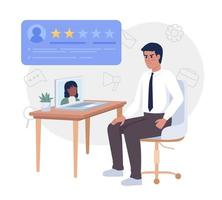 Virtual job interview 2D vector isolated illustration. HR manager disappointed with candidate flat characters on cartoon background. Colorful editable scene for mobile, website, presentation