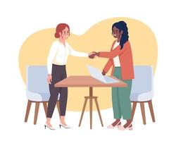 Successful employment interview 2D vector isolated illustration. Job applicant and employer handshake flat characters on cartoon background. Colorful editable scene for mobile, website, presentation