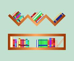 Bookshelf for wall decoration vector illustration, book rack minimalist simple design, Racks with books. Set with colorful books in cartoon style