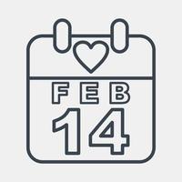 Icon valentine day calendar. Valentine day celebration elements. Icons in line style. Good for prints, posters, logo, party decoration, greeting card, etc. vector