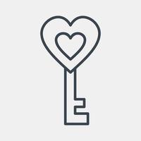 Icon heart shaped key. Valentine day celebration elements. Icons in line style. Good for prints, posters, logo, party decoration, greeting card, etc. vector