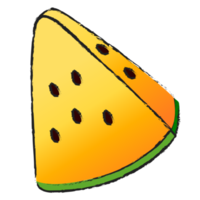 demi-tranche de triangle de pastèque jaune isolée sur fond transparent, dessin au trait de fruits isolé png