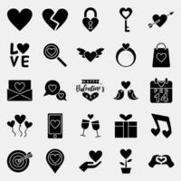 Icon set of valentine day. Valentine day celebration elements. Icons in glyph style. Good for prints, posters, logo, party decoration, greeting card, etc. vector