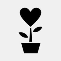 icono de planta en forma de corazón. elementos de celebración del día de san valentín. iconos en estilo glifo. bueno para impresiones, carteles, logotipos, decoración de fiestas, tarjetas de felicitación, etc. vector