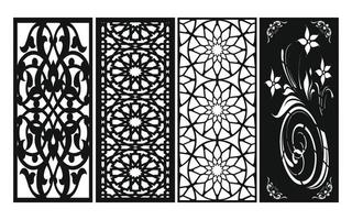 Black patterns with white background, Islamic vectors with floral panels for CNC laser cutting