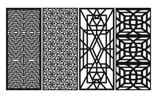 Black patterns with white background, Islamic vectors with floral panels for CNC laser cutting