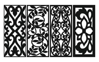 Black patterns with white background, Islamic vectors with floral panels for CNC laser cutting