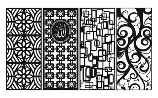 Black patterns with white background, Islamic vectors with floral panels for CNC laser cutting