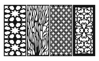 Black patterns with white background, Islamic vectors with floral panels for CNC laser cutting