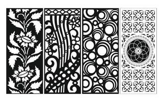 Black patterns with white background, Islamic vectors with floral panels for CNC laser cutting