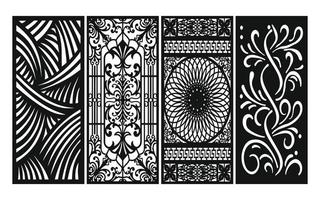 Black patterns with white background, Islamic vectors with floral panels for CNC laser cutting