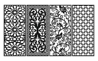 Black patterns with white background, Islamic vectors with floral panels for CNC laser cutting