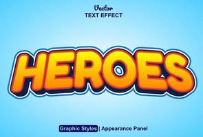 heroes text effect with graphic style and editable. vector