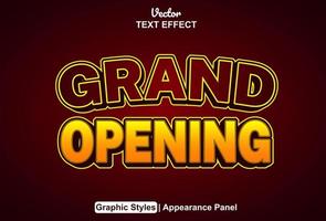 Grand opening text effect with graphic style and editable. vector