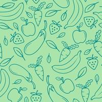 fondo de patrón de frutas y verduras con estilo de contorno vector